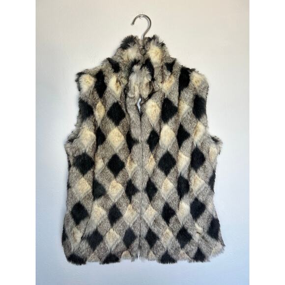 Pamela McCoy Collection Faux Fur Harlequin Vest Silver Gray White Sz XXS - Picture 2 of 11